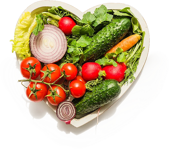 Fresh vegetables and fruits heart shape for Visual Grocery contact page